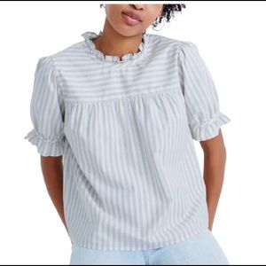 Madewell cotton top, ruffles on neckline/sleeves